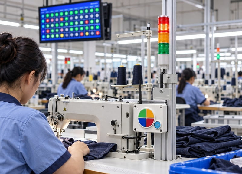 hệ thống andon cảnh báo sự cố chuyền may